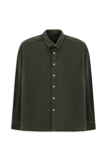 Orta Haki Uzun Kol Oversize Ekstra Rahat Kesim Pamuk Spor Kadife Gömlek