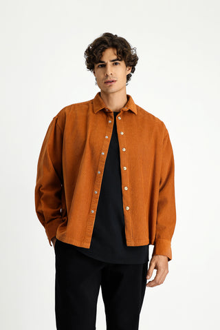  Tarçın  Uzun Kol Oversize Ekstra Rahat Kesim Pamuk Spor Kadife Gömlek