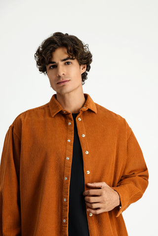  Tarçın  Uzun Kol Oversize Ekstra Rahat Kesim Pamuk Spor Kadife Gömlek