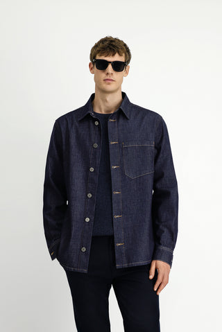  Koyu Mavi  Uzun Kol Regular Fit Pamuk Spor Denim Gömlek / Mont