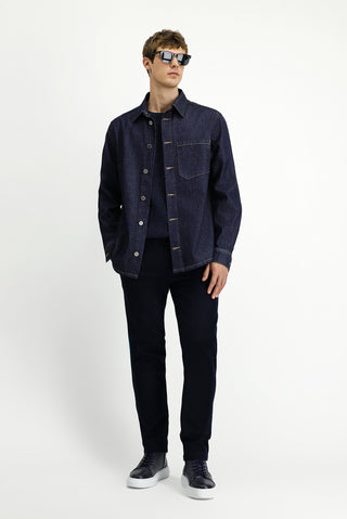  Koyu Mavi  Uzun Kol Regular Fit Pamuk Spor Denim Gömlek / Mont