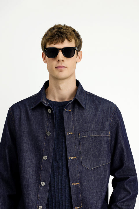 Koyu Mavi  Uzun Kol Regular Fit Pamuk Spor Denim Gömlek / Mont