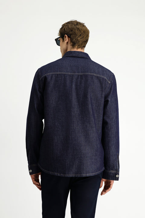 Koyu Mavi  Uzun Kol Regular Fit Pamuk Spor Denim Gömlek / Mont