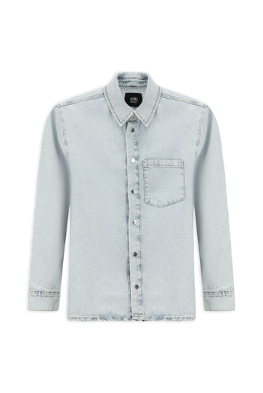 Koyu Mavi  Uzun Kol Regular Fit Pamuk Spor Denim Gömlek / Mont