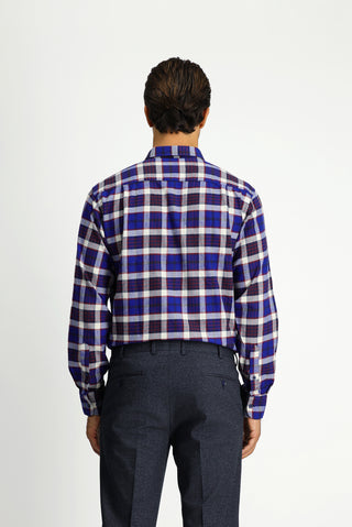  Koyu Lacivert Uzun Kol Regular Fit Ekose Cepli Düğmeli Yaka Pamuk Gömlek