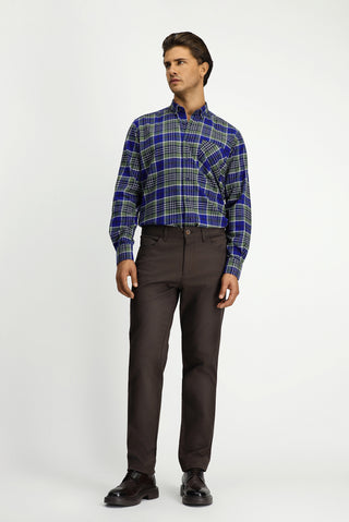  Koyu Yeşil Uzun Kol Regular Fit Ekose Cepli Düğmeli Yaka Pamuk Gömlek