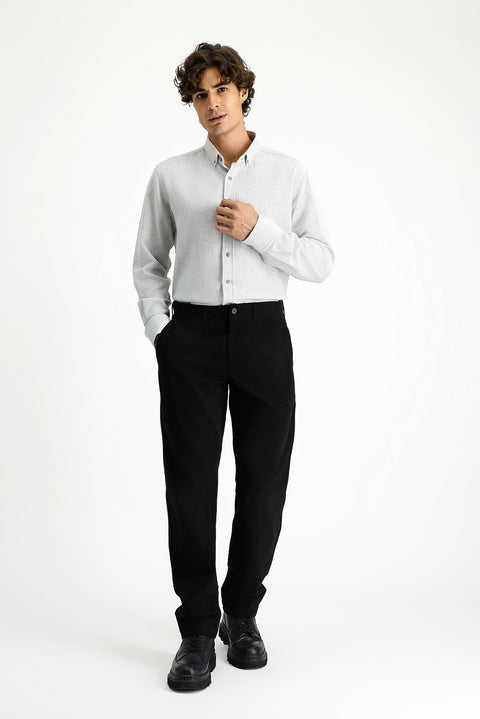 Açık Gri Uzun Kol Regular Fit Desenli Düğmeli Yaka Pamuklu Kolay Ütülenebilir Gömlek