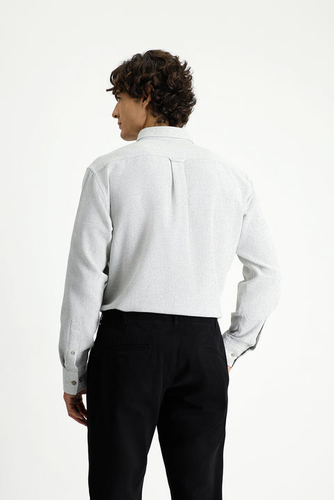 Açık Gri Uzun Kol Regular Fit Desenli Düğmeli Yaka Pamuklu Kolay Ütülenebilir Gömlek