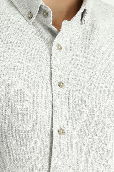 Açık Gri Uzun Kol Regular Fit Desenli Düğmeli Yaka Pamuklu Kolay Ütülenebilir Gömlek