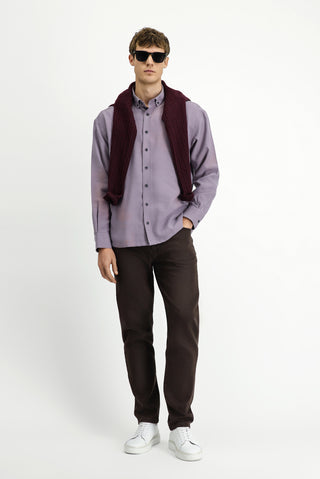  Lila Uzun Kol Oversize Ekstra Rahat Kesim Dü?meli Yaka Lyocell Kar???ml? Gömlek-Ki??l?