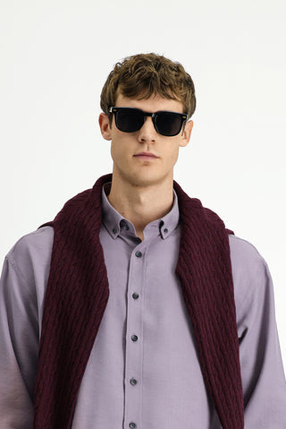  Lila Uzun Kol Oversize Ekstra Rahat Kesim Dü?meli Yaka Lyocell Kar???ml? Gömlek-Ki??l?