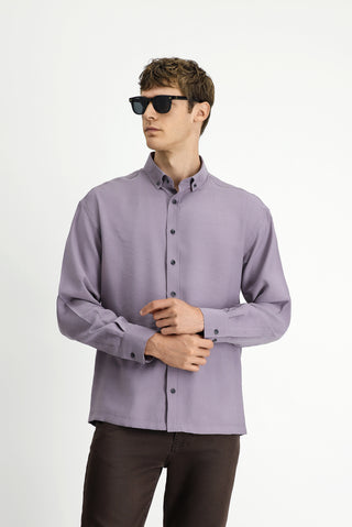  Lila Uzun Kol Oversize Ekstra Rahat Kesim Dü?meli Yaka Lyocell Kar???ml? Gömlek-Ki??l?