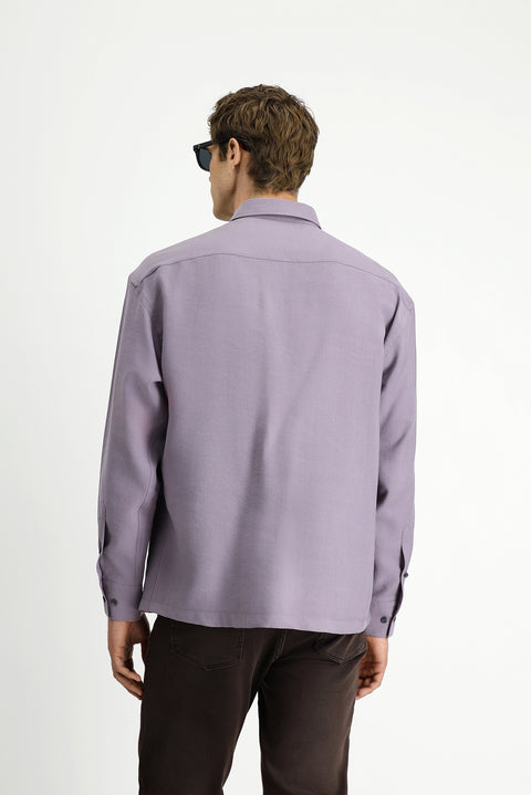 Lila Uzun Kol Oversize Ekstra Rahat Kesim Düğmeli Yaka Lyocell Karışımlı Gömlek