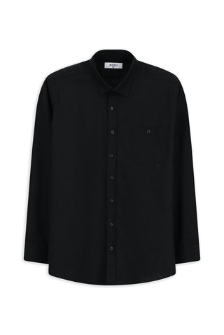  Siyah Uzun Kol Regular Fit Cepli Yünlü Gömlek