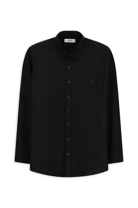 Siyah Uzun Kol Regular Fit Cepli Yünlü Gömlek