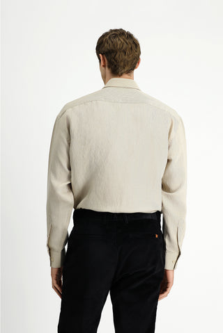  Açık Bej Uzun Kol Oversize Ekstra Rahat Kesim Çizgili Modal Karışımlı Gömlek