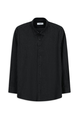  Siyah Uzun Kol Regular Fit Çizgili Yünlü Gömlek