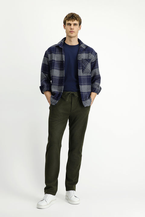 Orta Lacivert Uzun Kol Oversize Ekstra Rahat Kesim Spor Pamuklu Ekose Shacket Oduncu Gömlek / Mont