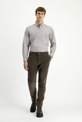  Orta Bej Uzun Kol Regular Fit Düğmeli Yaka Spor Pamuk Ekose Oduncu Gömlek