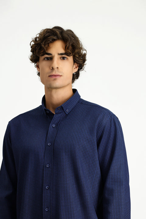 İndigo Uzun Kol Regular Fit Düğmeli Yaka Spor Pamuk Ekose Oduncu Gömlek