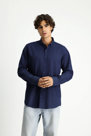  İndigo Uzun Kol Regular Fit Düğmeli Yaka Spor Pamuk Ekose Oduncu Gömlek