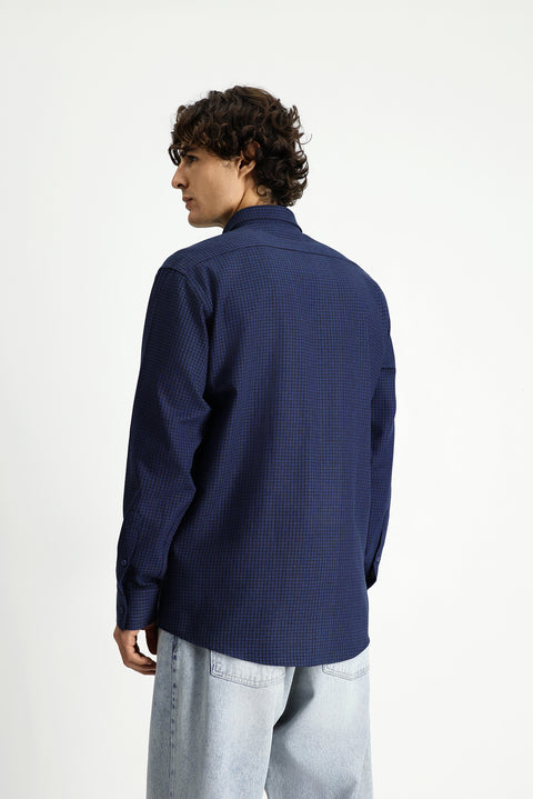 İndigo Uzun Kol Regular Fit Düğmeli Yaka Spor Pamuk Ekose Oduncu Gömlek