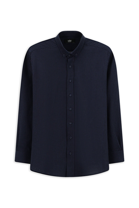 İndigo Uzun Kol Regular Fit Düğmeli Yaka Spor Pamuk Ekose Oduncu Gömlek