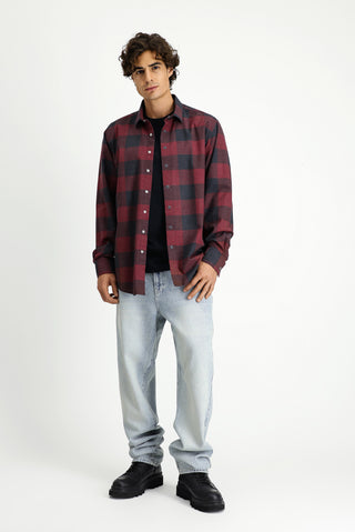  Açık Kırmızı Uzun Kol Regular Fit Spor Pamuk Ekose Oduncu Gömlek