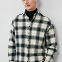 Siyah Uzun Kol Oversize Ekstra Rahat Kesim Ekose Pamuk Oduncu Kışlık Gömlek