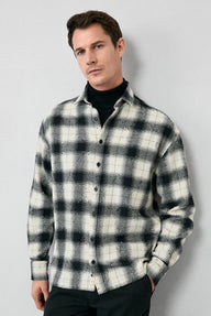  Siyah Uzun Kol Oversize Ekstra Rahat Kesim Ekose Pamuk Oduncu K??l?k Gömlek-Ki??l?