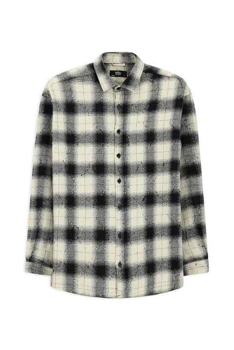 Siyah Uzun Kol Oversize Ekstra Rahat Kesim Ekose Pamuk Oduncu Kışlık Gömlek