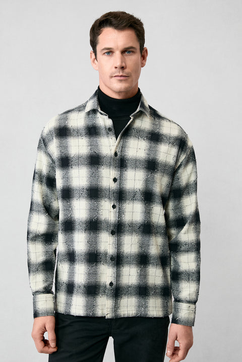 Siyah Uzun Kol Oversize Ekstra Rahat Kesim Ekose Pamuk Oduncu Kışlık Gömlek