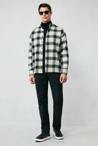  Siyah Uzun Kol Oversize Ekstra Rahat Kesim Ekose Pamuk Oduncu Kışlık Gömlek