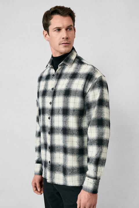 Siyah Uzun Kol Oversize Ekstra Rahat Kesim Ekose Pamuk Oduncu Kışlık Gömlek