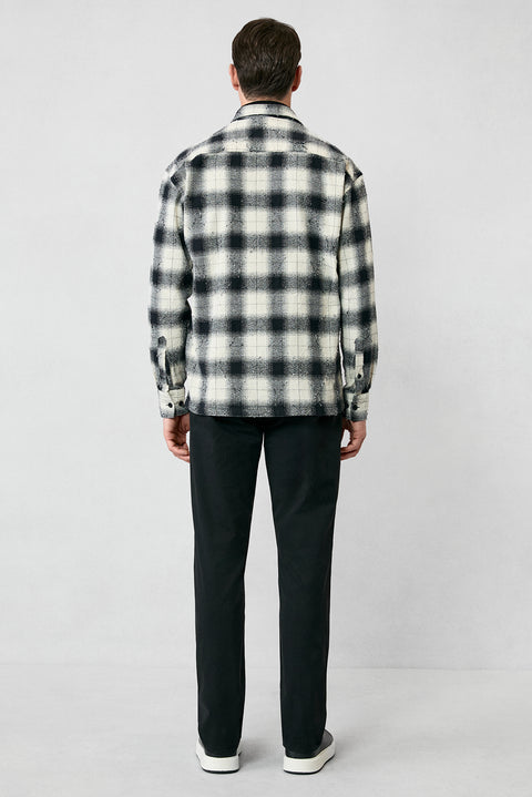 Siyah Uzun Kol Oversize Ekstra Rahat Kesim Ekose Pamuk Oduncu Kışlık Gömlek