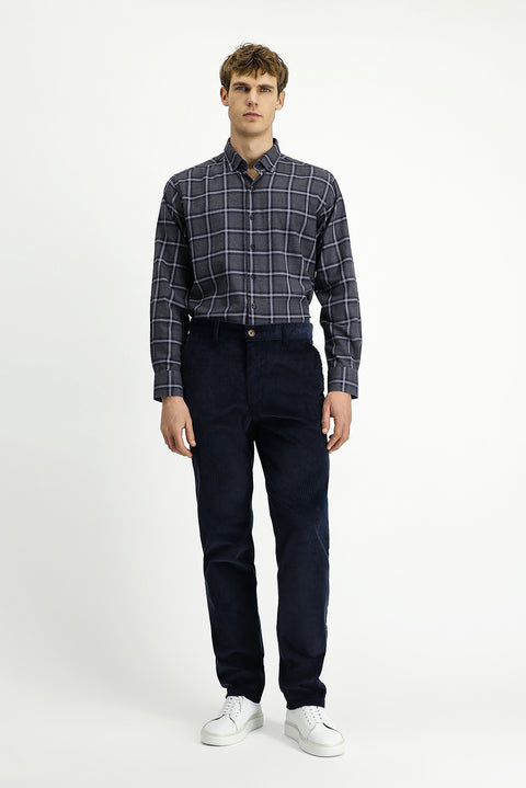 Koyu Füme Uzun Kol Regular Fit Düğmeli Yaka Spor Pamuk Ekose Oduncu Gömlek