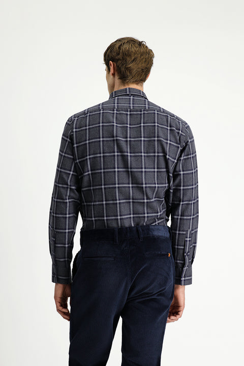 Koyu Füme Uzun Kol Regular Fit Düğmeli Yaka Spor Pamuk Ekose Oduncu Gömlek