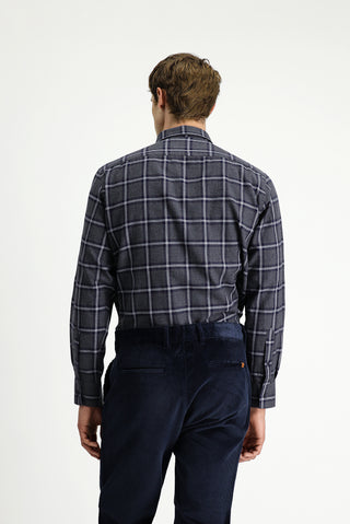  Koyu Füme Uzun Kol Regular Fit Düğmeli Yaka Spor Pamuk Ekose Oduncu Gömlek