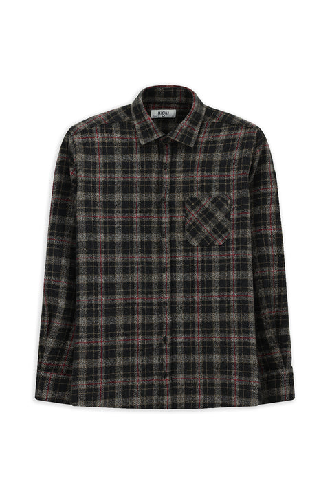 Siyah Uzun Kol Regular Fit Cepli Ekose Pamuk Oduncu Kışlık Gömlek