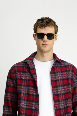  Bayrak Kırmızı Uzun Kol Oversize Ekstra Rahat Kesim Ekose Pamuk Shacket Oduncu Gömlek