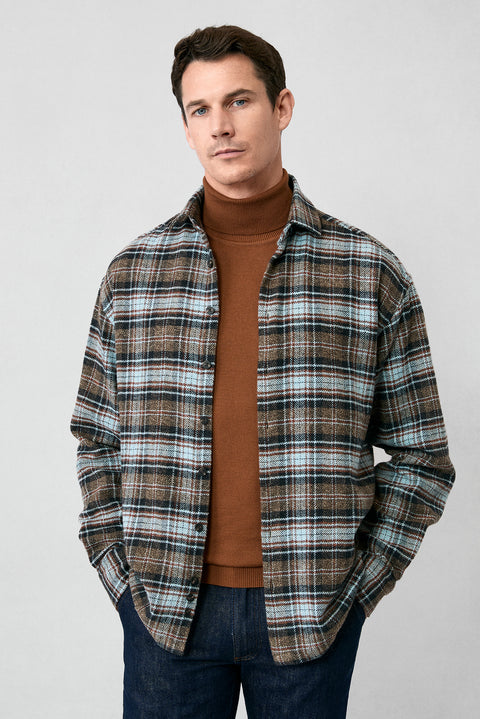 Orta Kahve Uzun Kol Oversize Ekstra Rahat Kesim Ekose Pamuk Oduncu Kışlık Gömlek