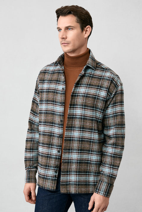 Orta Kahve Uzun Kol Oversize Ekstra Rahat Kesim Ekose Pamuk Oduncu Kışlık Gömlek