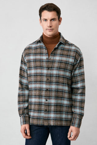  Orta Kahve Uzun Kol Oversize Ekstra Rahat Kesim Ekose Pamuk Oduncu Kışlık Gömlek