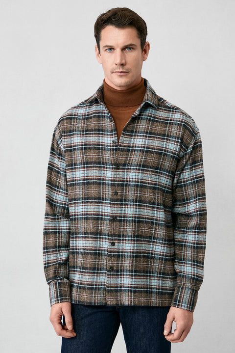 Orta Kahve Uzun Kol Oversize Ekstra Rahat Kesim Ekose Pamuk Oduncu Kışlık Gömlek