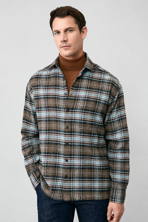 Orta Kahve Uzun Kol Oversize Ekstra Rahat Kesim Ekose Pamuk Oduncu Kışlık Gömlek