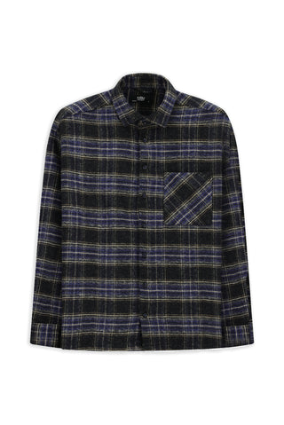  Orta Lacivert Uzun Kol Oversize Ekstra Rahat Kesim Cepli Ekose Pamuk Oduncu Kışlık Gömlek