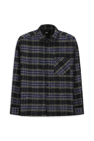  Orta Lacivert Uzun Kol Oversize Ekstra Rahat Kesim Cepli Ekose Pamuk Oduncu Kışlık Gömlek