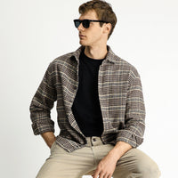 Orta Kahve Uzun Kol Oversize Ekstra Rahat Kesim Ekose Pamuk Shacket Oduncu Gömlek