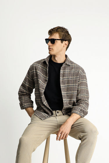  Orta Kahve Uzun Kol Oversize Ekstra Rahat Kesim Ekose Pamuk Shacket Oduncu Gömlek