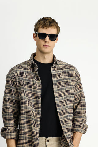  Orta Kahve Uzun Kol Oversize Ekstra Rahat Kesim Ekose Pamuk Shacket Oduncu Gömlek